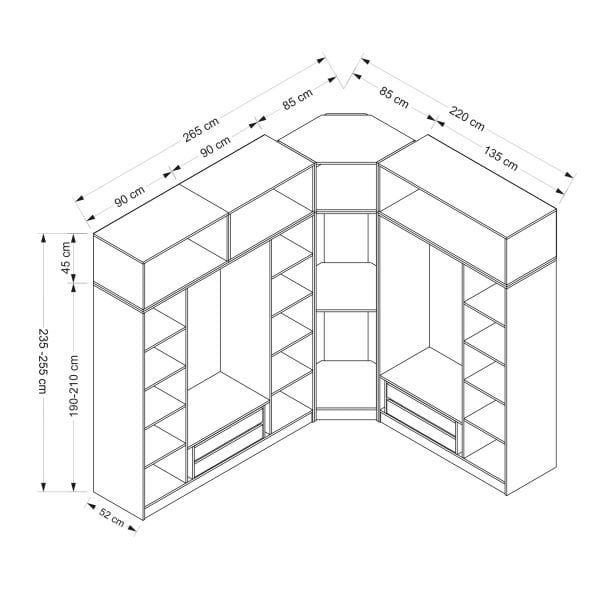 Minar Kale 8 Kapaklı 4 Ç Köşe Dolap + Yüklük Beyaz Mebran Panjur 190CM