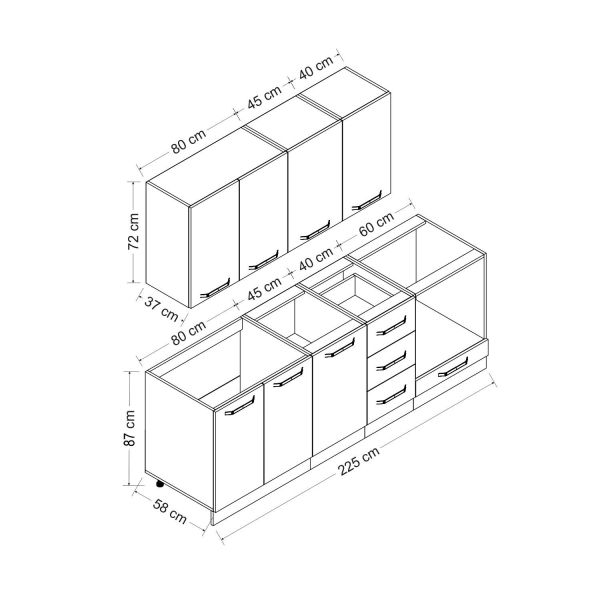 Minar 225 Cm Mutfak Dolabı Beyaz Dore 225-D6