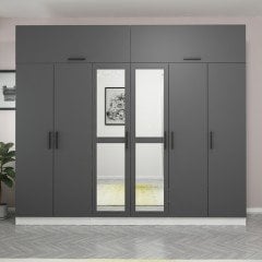 Minar Kale 6 Kapaklı 2 Aynalı 2 Ç Dolap Ve Yüklük Beyaz Antrasit