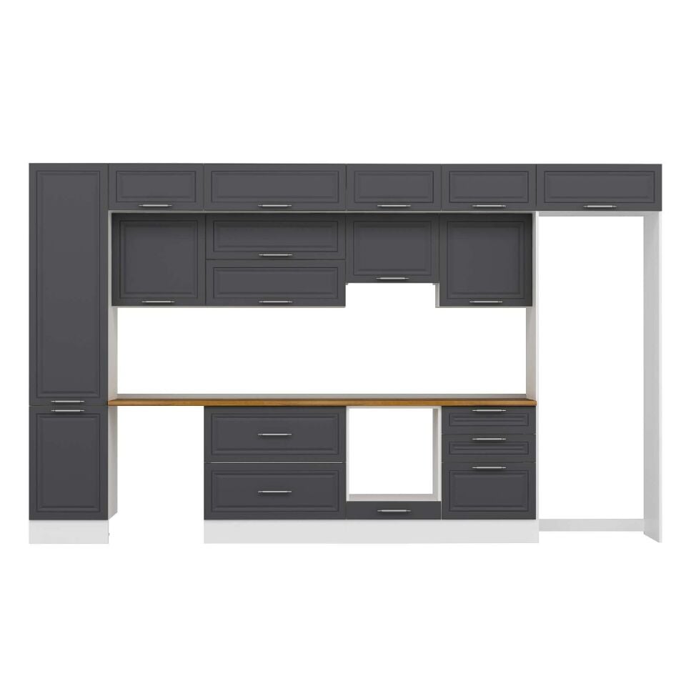 Alvinka 400X240 Cm Klasik Mebran Mutfak Dolabı Mbb-E90B50S60-1 Mebran | Antrasit - Suntalam