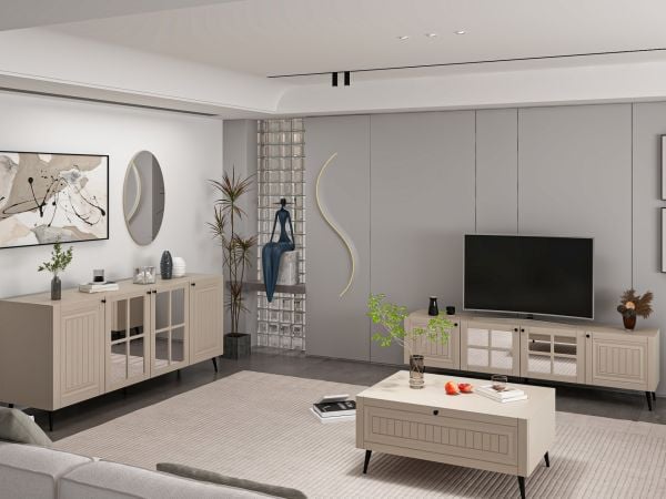 Minar Kale İlkbahar Set1 Tv + Orta Sehpa + Aynalı Konsol Kumtaşı