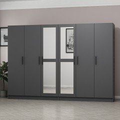 Minar Kale 6 Kapaklı 2 Aynalı 4 Çekmeceli Dolap Antrasit