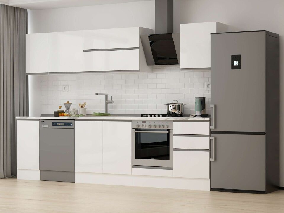 Alvinka 300X210 Cm High Gloss Mutfak Dolabı M-E90S40S50-2 High Gloss | Beyaz - Suntalam