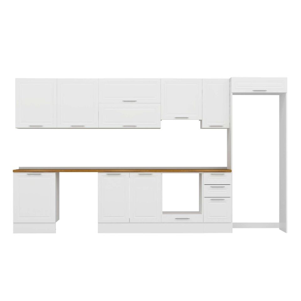 Alvinka 380X222 Cm Klasik Mebran Mutfak Dolabı Mb-E80S60S40-1 Mebran | Beyaz - Suntalam