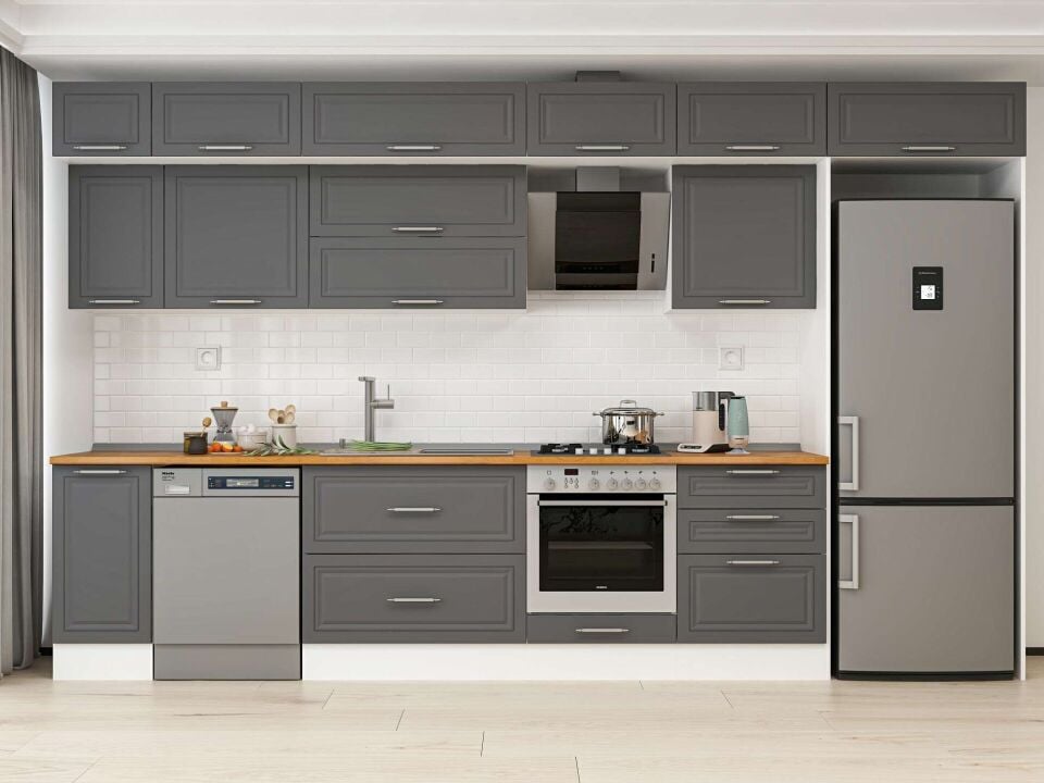 Alvinka 380X240 Cm Klasik Mebran Mutfak Dolabı Mb-E80S40S60-2 Mebran | Antrasit - Mdf