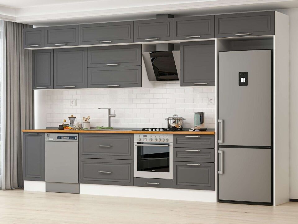Alvinka 380X240 Cm Klasik Mebran Mutfak Dolabı Mb-E80S40S60-2 Mebran | Antrasit - Mdf