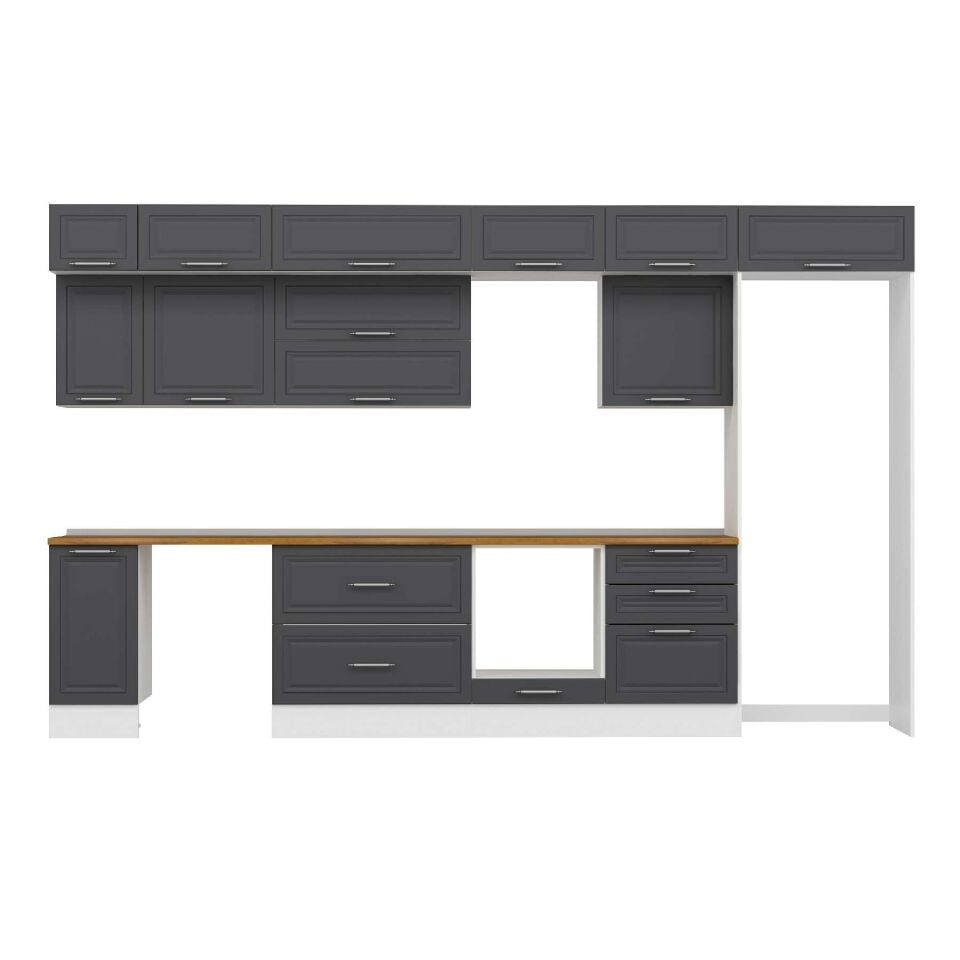 Alvinka 380X240 Cm Klasik Mebran Mutfak Dolabı Mb-E80S40S60-2 Mebran | Antrasit - Mdf