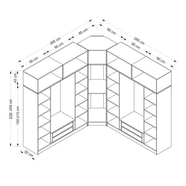 Minar Kale 9 Kapaklı 4 Ç Köşe Dolap + Yüklük Beyaz Mebran Panjur 190CM