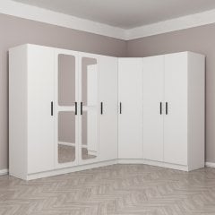 Kale 7 Kapaklı Aynalı 2Ç Köşe Dolap - Beyaz