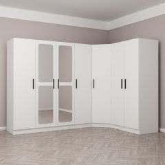 Kale 7 Kapaklı Aynalı 2Ç Köşe Dolap - Beyaz