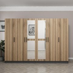 Minar Kale 6 Kapaklı 2 Aynalı 4 Çekmeceli Dolap Antrasit Dore