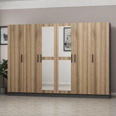 Minar Kale 6 Kapaklı 2 Aynalı 4 Çekmeceli Dolap Antrasit Dore