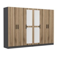 Minar Kale 6 Kapaklı 2 Aynalı 4 Çekmeceli Dolap Antrasit Dore