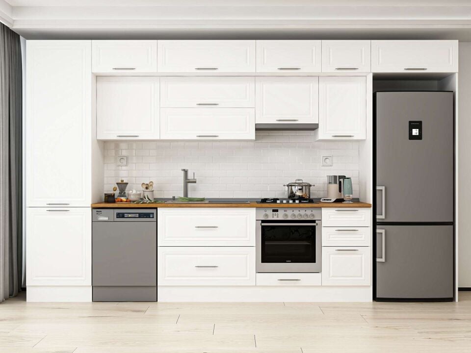Alvinka 385X240 Cm Klasik Mebran Mutfak Dolabı Beyaz Beyaz Mbb-E80B60S45-1