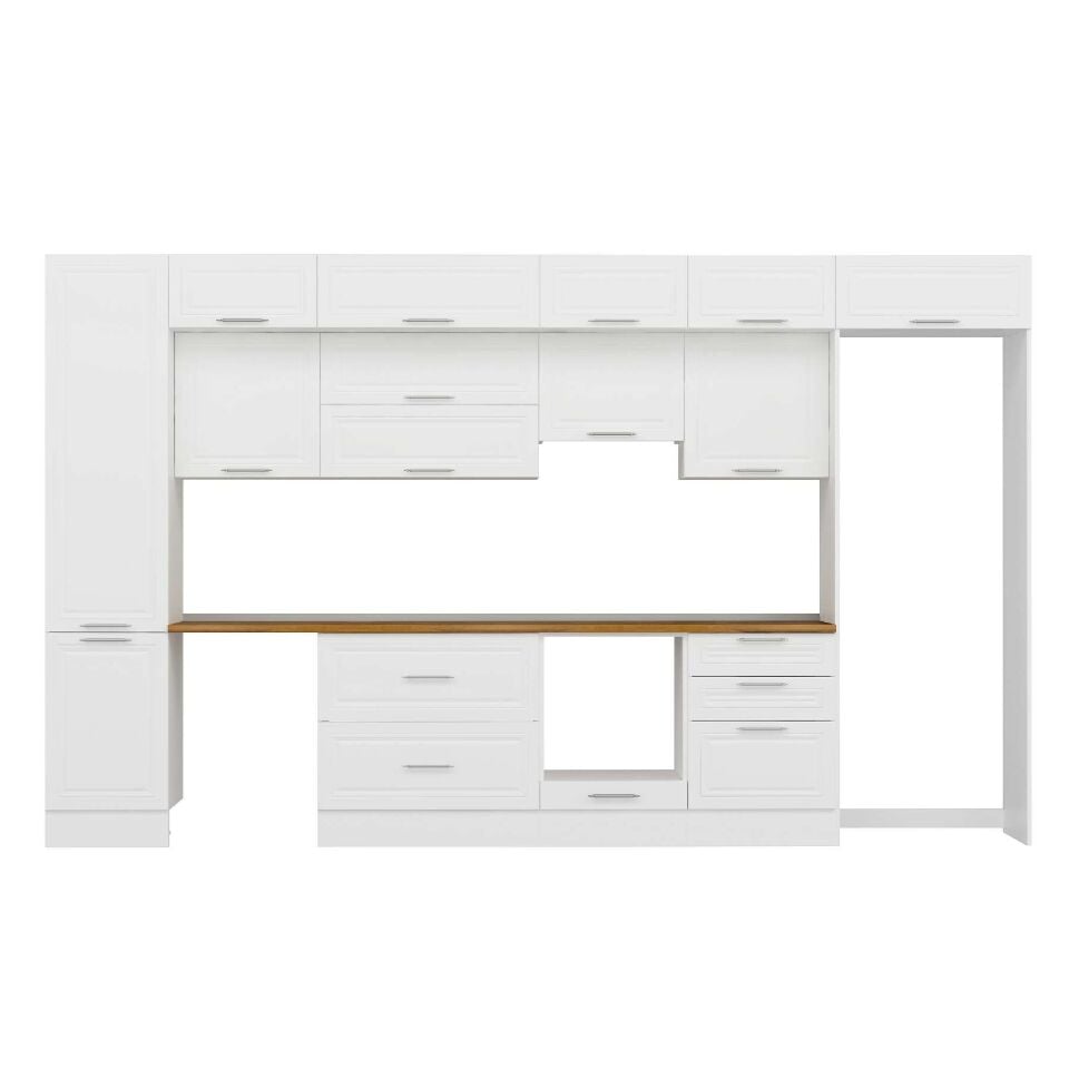 Alvinka 400X240 Cm Klasik Mebran Mutfak Dolabı Mbb-E90B50S60-1 Mebran | Beyaz - Mdf