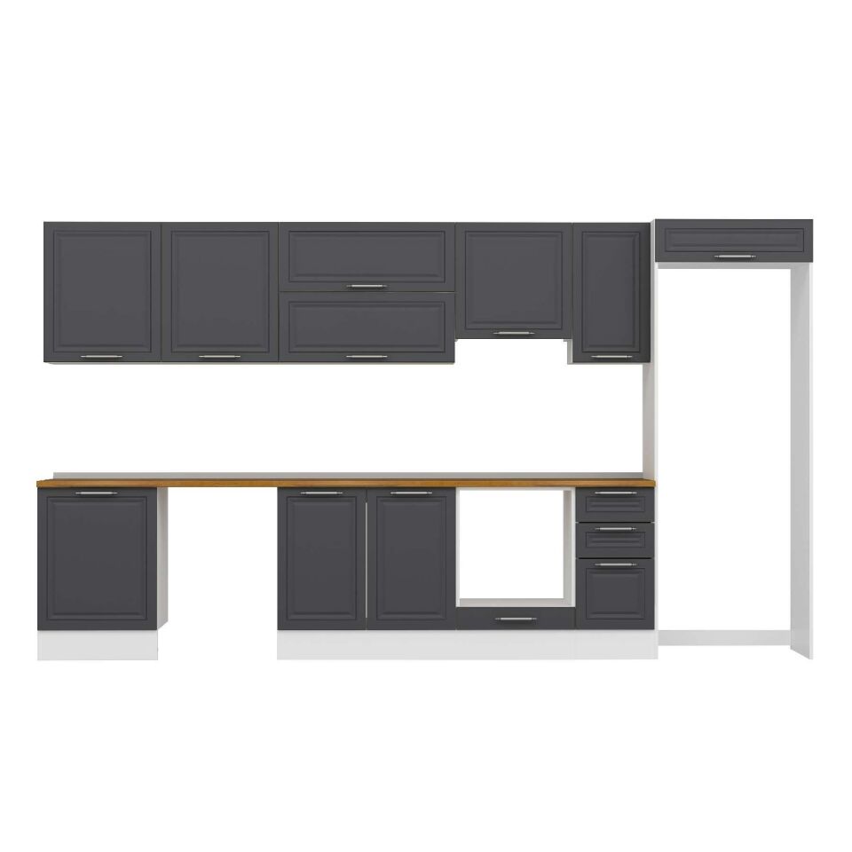 Alvinka 380X222 Cm Klasik Mebran Mutfak Dolabı Mb-E80S60S40-1 Mebran | Antrasit - Suntalam