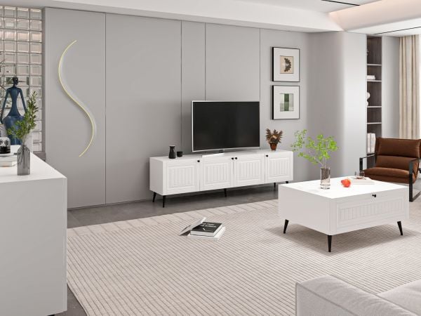 Minar Kale İlkbahar Set2 Tv + Orta Sehpa + Aynalı Konsol Beyaz