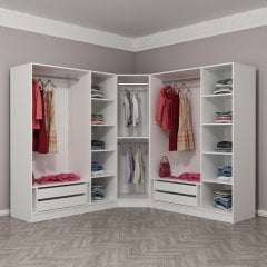 Kale 7 Kapaklı Aynalı 4Ç Köşe Dolap - Beyaz