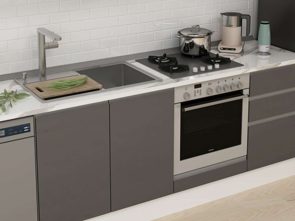 Alvinka 300X210 Cm High Gloss Mutfak Dolabı M-E90S40S50-2 High Gloss | Antrasit - Suntalam
