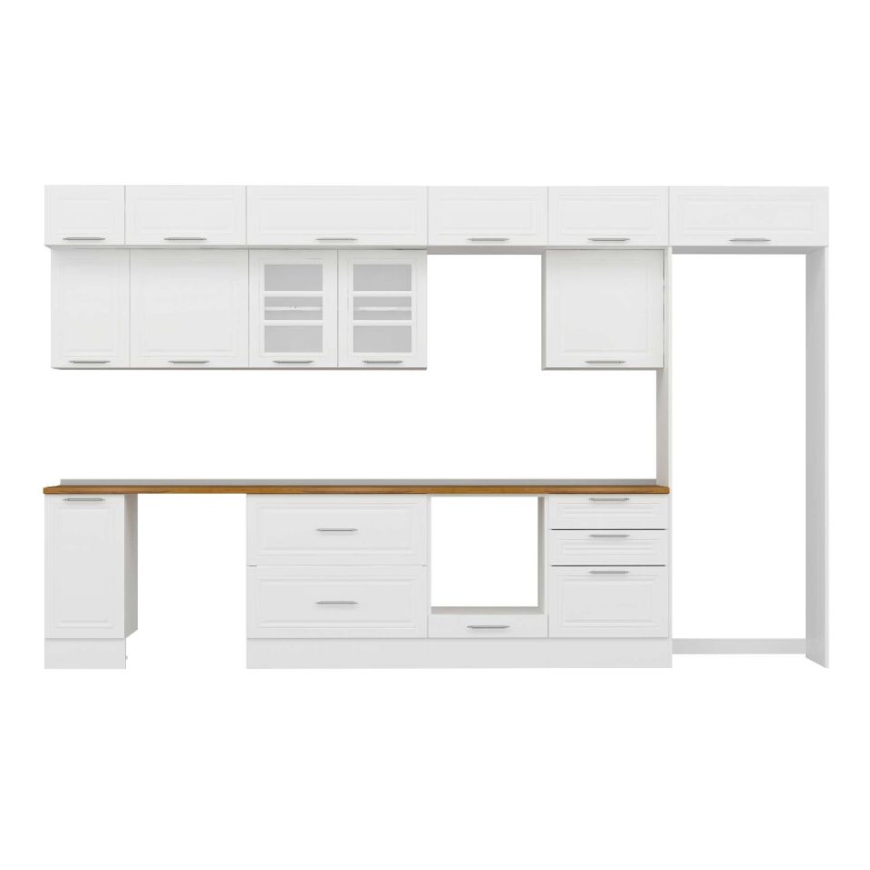 Alvinka 380X240 Cm Klasik Mebran Mutfak Dolabı Mb-E80S40S60-3 Mebran | Beyaz - Suntalam
