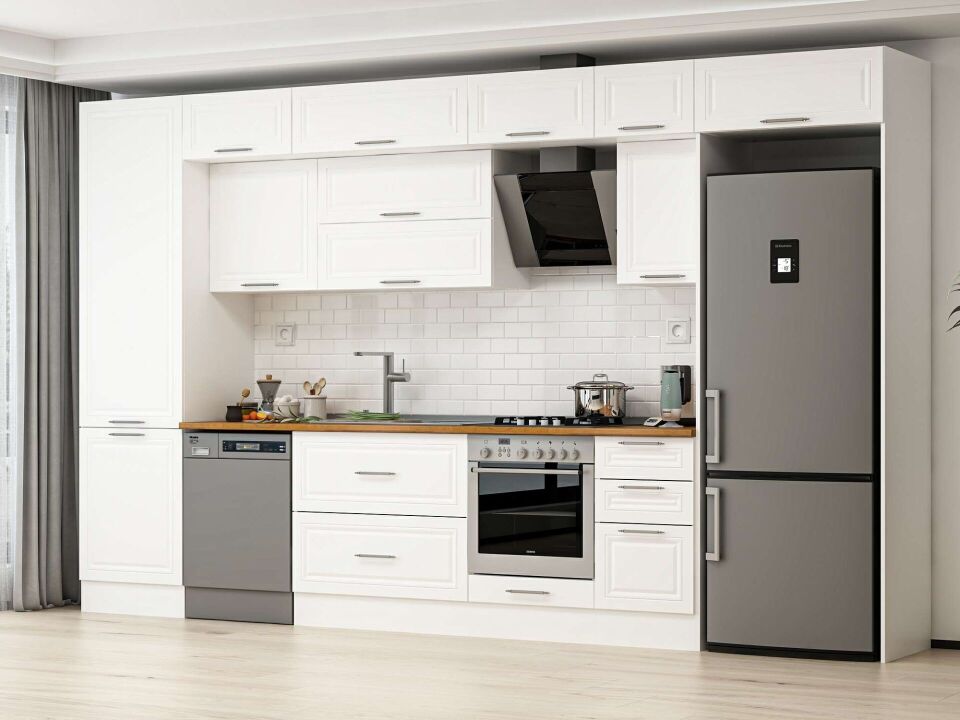 Alvinka 385X240 Cm Klasik Mebran Mutfak Dolabı Beyaz Beyaz Mbb-E80B60S45-2