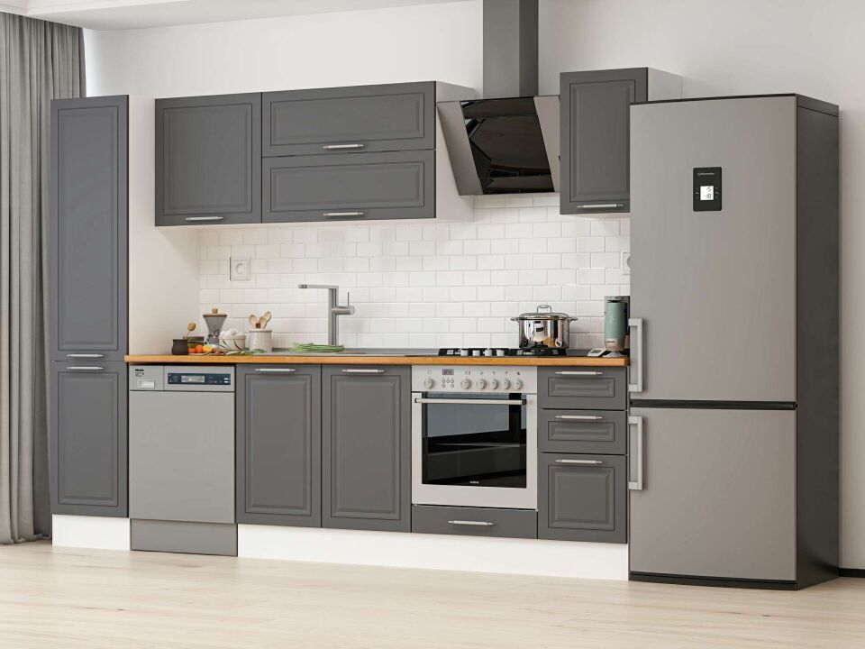 Alvinka 285X210 Cm Klasik Mebran Mutfak Dolabı Mb-E80B45S40-2 Mebran | Antrasit - Mdf
