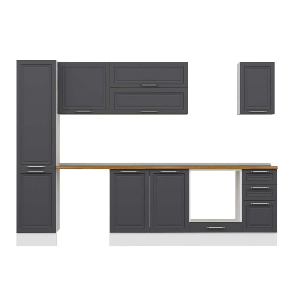 Alvinka 285X210 Cm Klasik Mebran Mutfak Dolabı Mb-E80B45S40-2 Mebran | Antrasit - Mdf