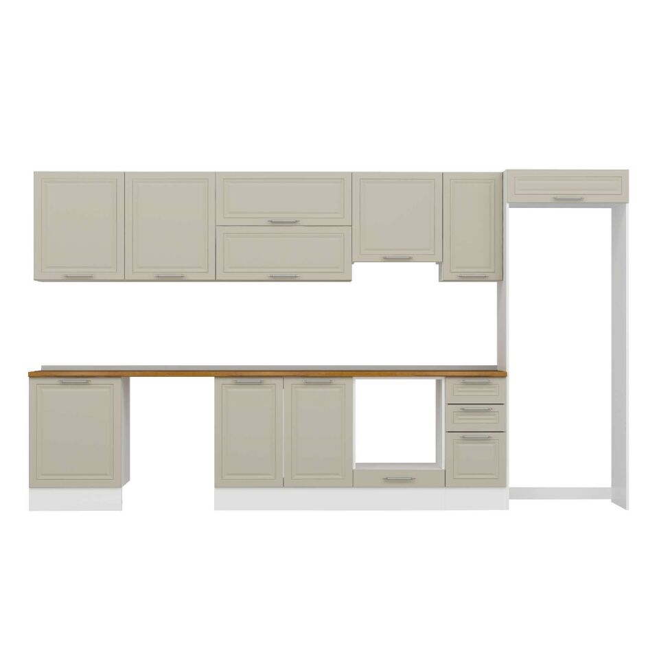 Alvinka 380X222 Cm Klasik Mebran Mutfak Dolabı Mb-E80S60S40-1 Mebran | Kumtaşı - Suntalam