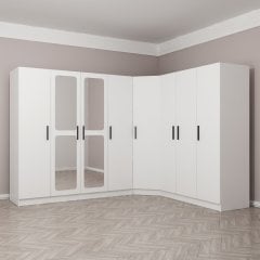 Kale 8 Kapaklı Aynalı 4Ç Köşe Dolap - Beyaz