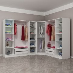 Kale 8 Kapaklı Aynalı 4Ç Köşe Dolap - Beyaz