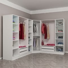 Kale 8 Kapaklı Aynalı 4Ç Köşe Dolap - Beyaz