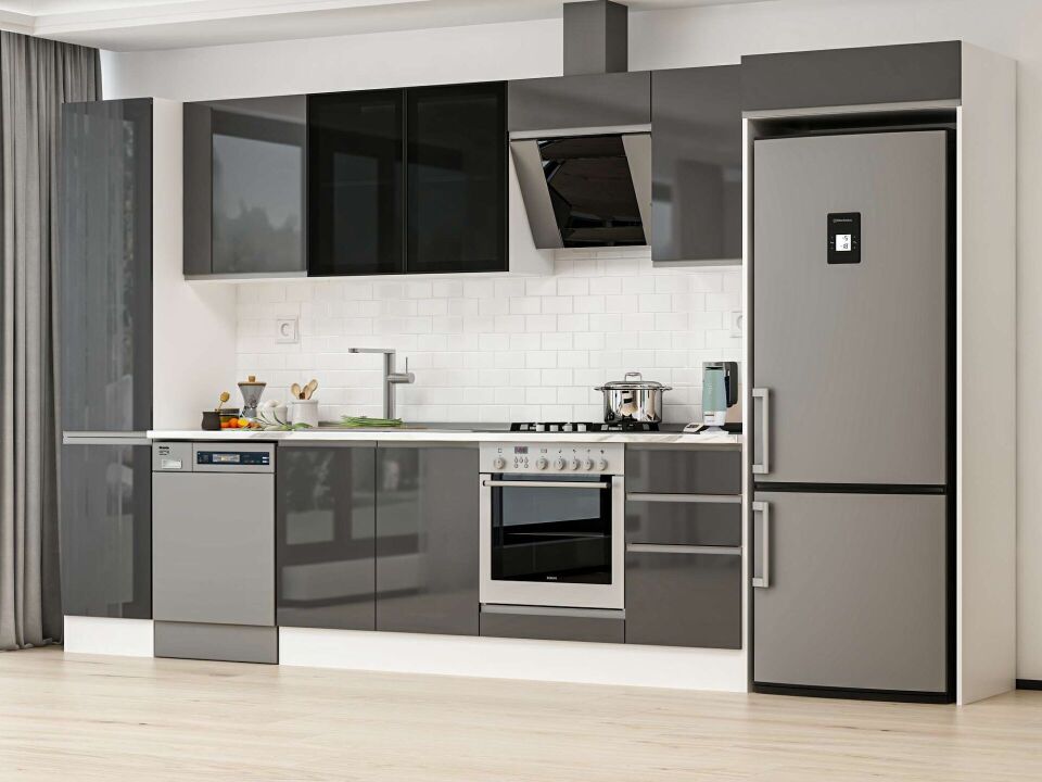 Alvinka 380X222 Cm High Gloss Mutfak Dolabı Mbb-E90B45S45-3 High Gloss | Antrasit - Mdf