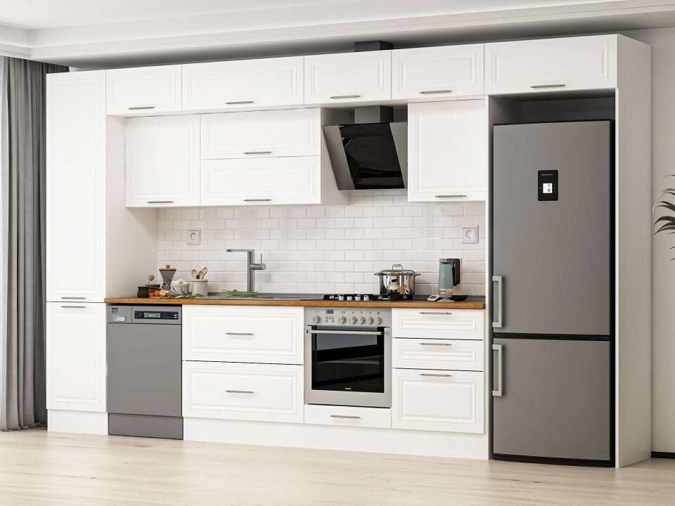 Alvinka 400X240 Cm Klasik Mebran Mutfak Dolabı Mbb-E90B50S60-2 Mebran | Beyaz - Suntalam