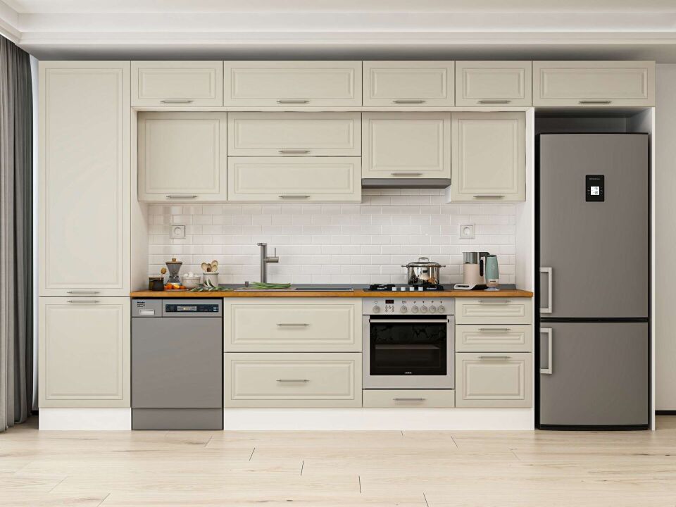 Alvinka 390X240 Cm Klasik Mebran Mutfak Dolabı Beyaz Beyaz Mbb-E80B60S50-1