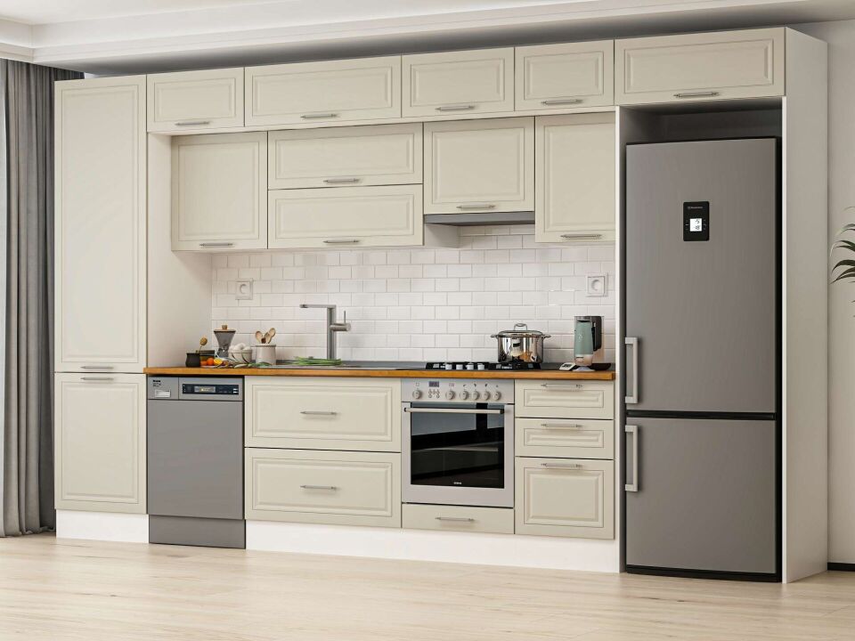 Alvinka 390X240 Cm Klasik Mebran Mutfak Dolabı Beyaz Beyaz Mbb-E80B60S50-1