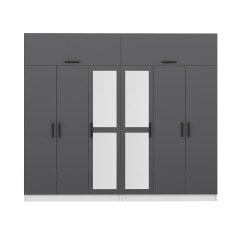 Minar Kale 6 Kapaklı 2 Aynalı 4 Ç Dolap Ve Yüklük Beyaz Antrasit