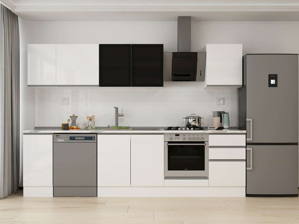 Alvinka 300X210 Cm High Gloss Mutfak Dolabı M-E90S40S50-3 High Gloss | Beyaz - Mdf