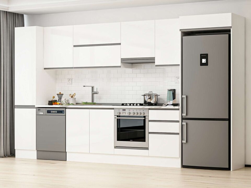 Alvinka 385X222 Cm High Gloss Mutfak Dolabı Mbb-E90B45S50-1 High Gloss | Beyaz - Mdf