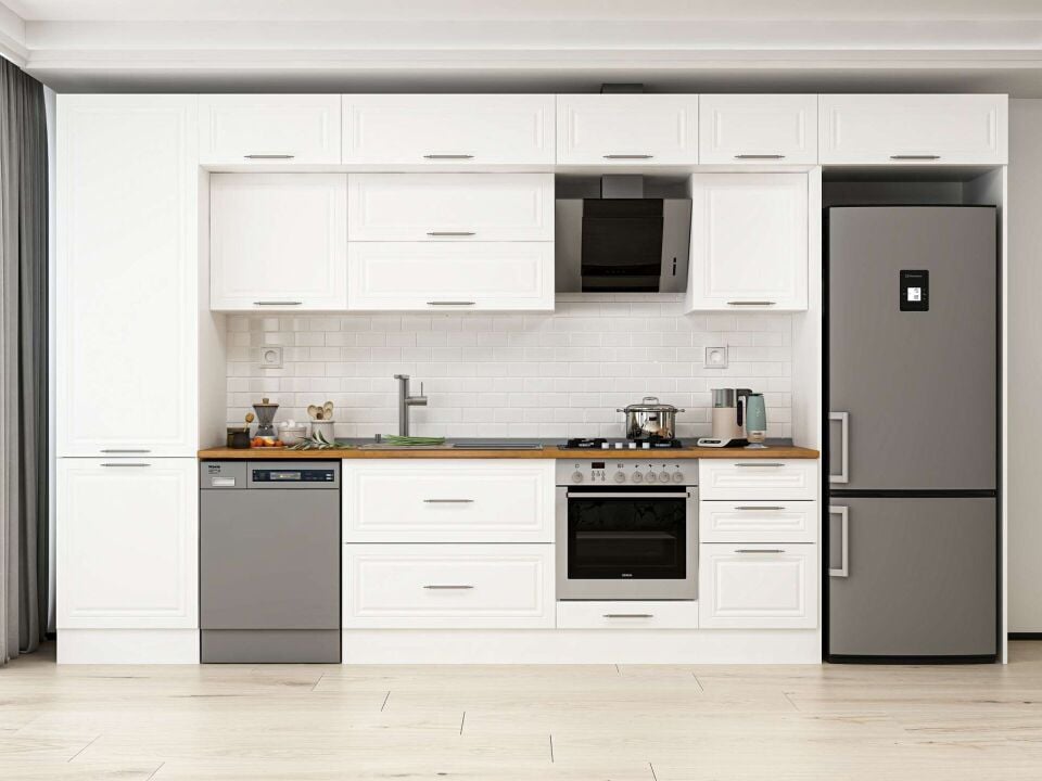 Alvinka 390X240 Cm Klasik Mebran Mutfak Dolabı Beyaz Beyaz Mbb-E80B60S50-2