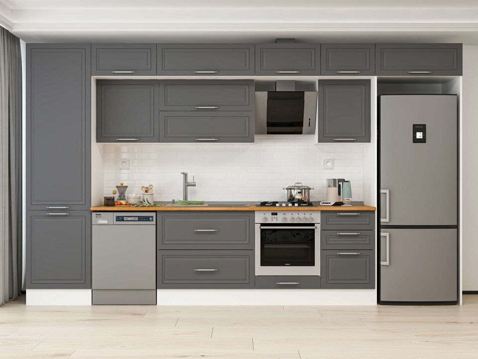 Alvinka 390X240 Cm Klasik Mebran Mutfak Dolabı Beyaz Beyaz Mbb-E80B60S50-2