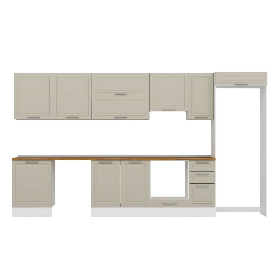 Alvinka 380X222 Cm Klasik Mebran Mutfak Dolabı Mb-E80S60S40-1 Mebran | Kumtaşı - Mdf