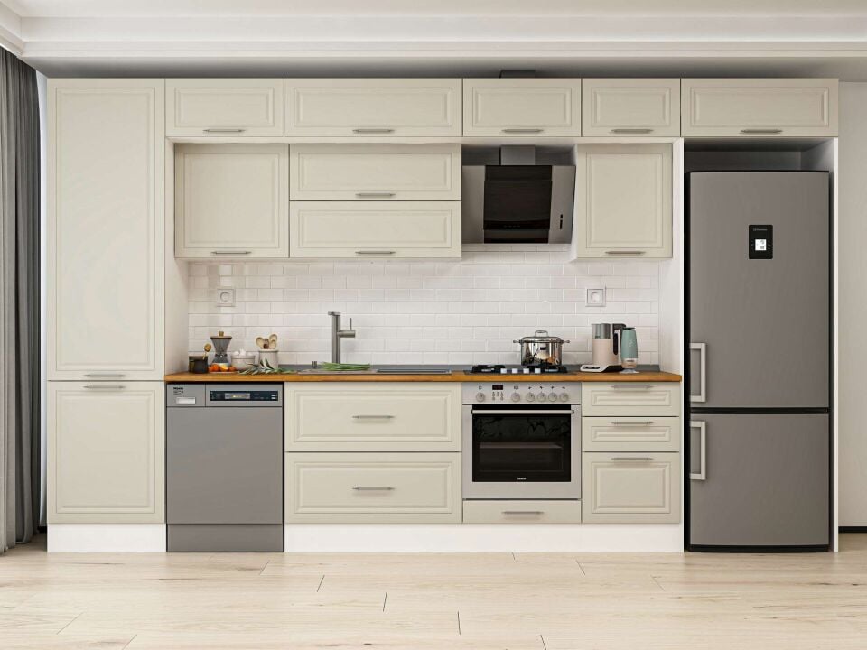 Alvinka 390X240 Cm Klasik Mebran Mutfak Dolabı Beyaz Beyaz Mbb-E80B60S50-2