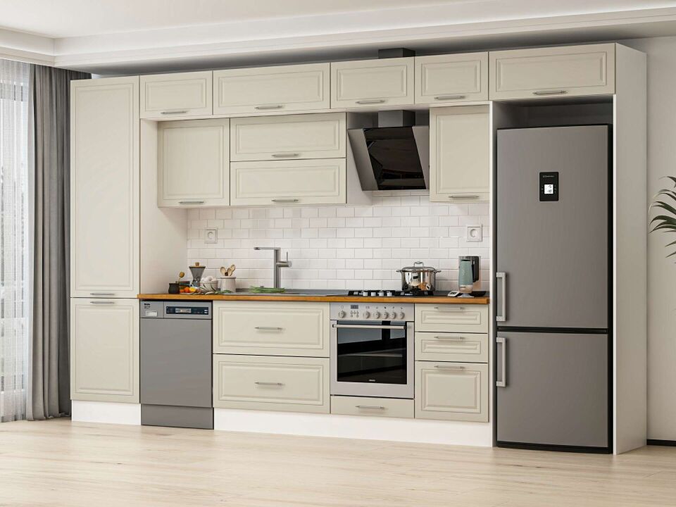 Alvinka 390X240 Cm Klasik Mebran Mutfak Dolabı Beyaz Beyaz Mbb-E80B60S50-2