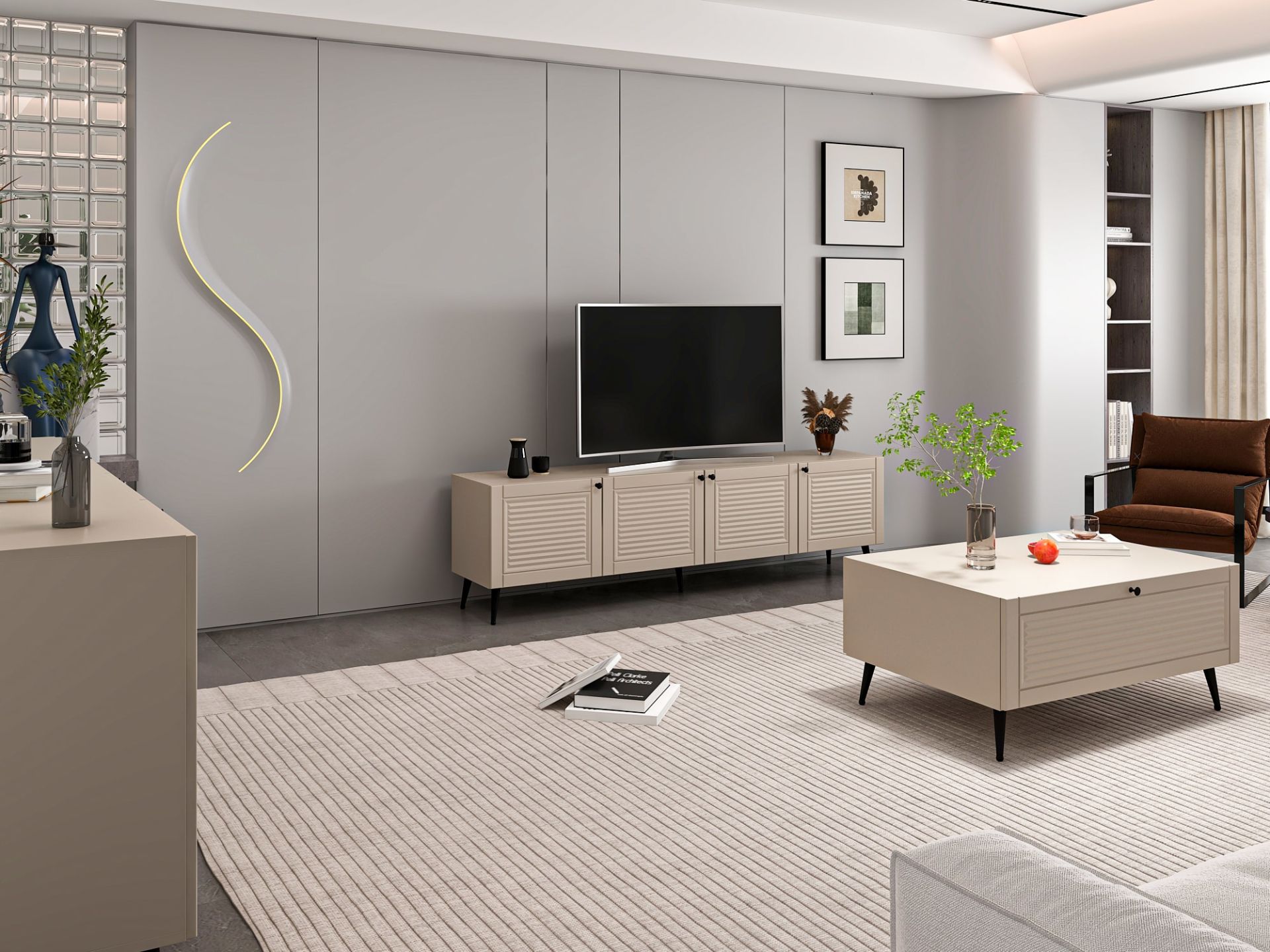 Minar Kale Pandora Set1 Tv + Orta Sehpa + Aynalı Konsol Kumtaşı