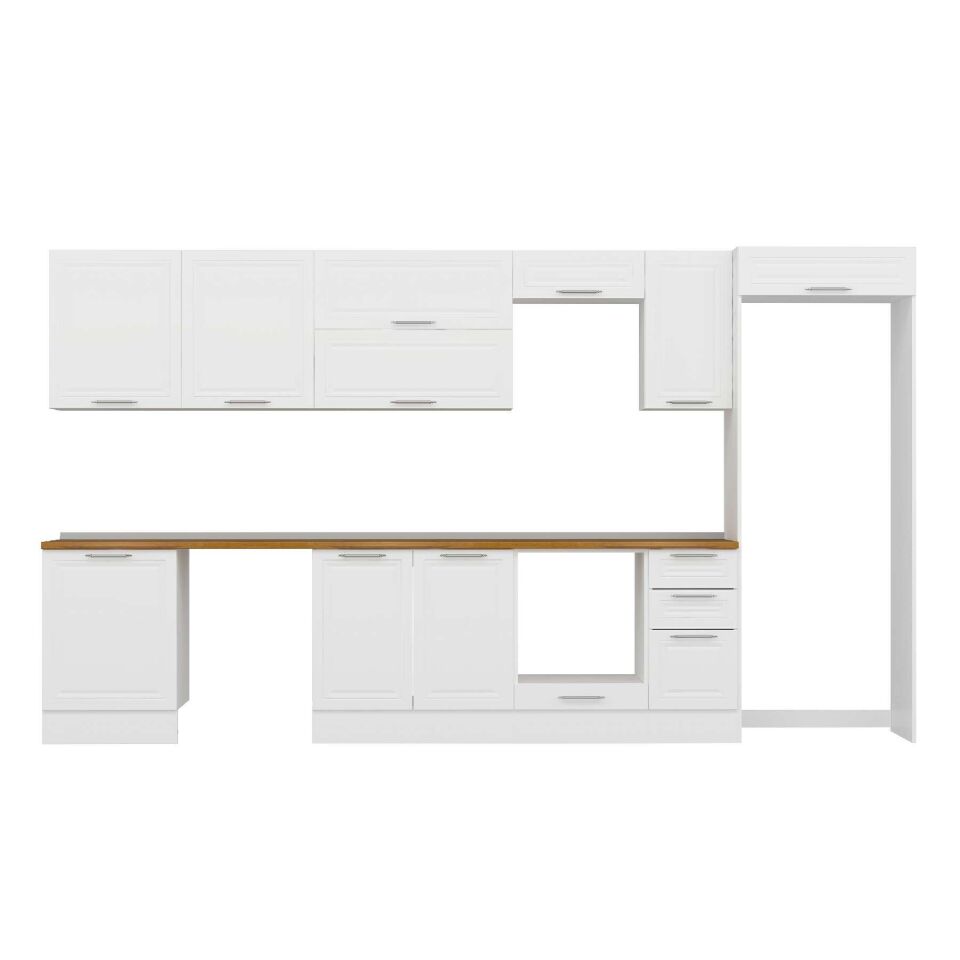 Alvinka 380X222 Cm Klasik Mebran Mutfak Dolabı Mb-E80S60S40-2 Mebran | Beyaz - Suntalam