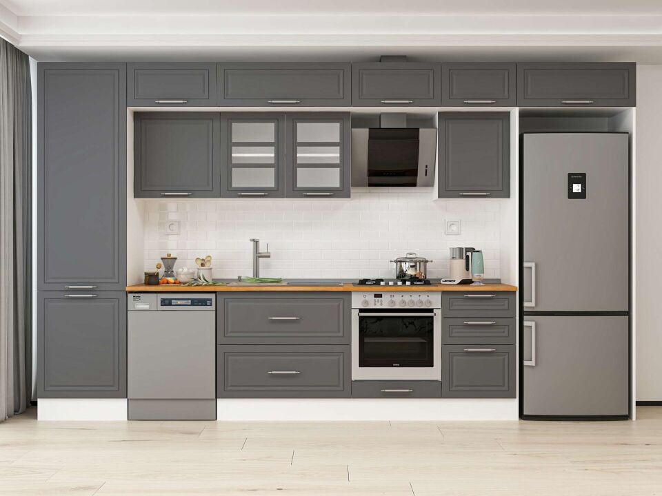 Alvinka 390X240 Cm Klasik Mebran Mutfak Dolabı Beyaz Beyaz Mbb-E80B60S50-3