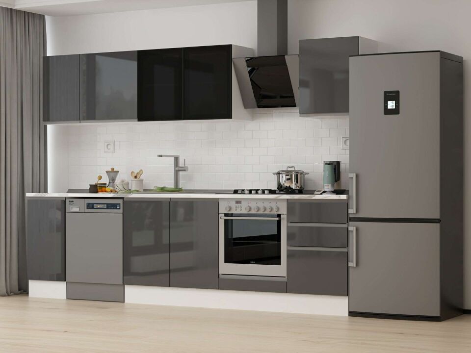 Alvinka 300X210 Cm High Gloss Mutfak Dolabı M-E90S40S50-3 High Gloss | Antrasit - Mdf