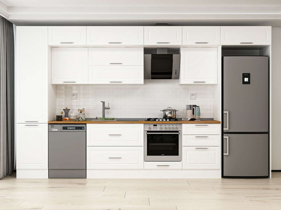 Alvinka 400X240 Cm Klasik Mebran Mutfak Dolabı Mbb-E90B50S60-2 Mebran | Beyaz - Mdf