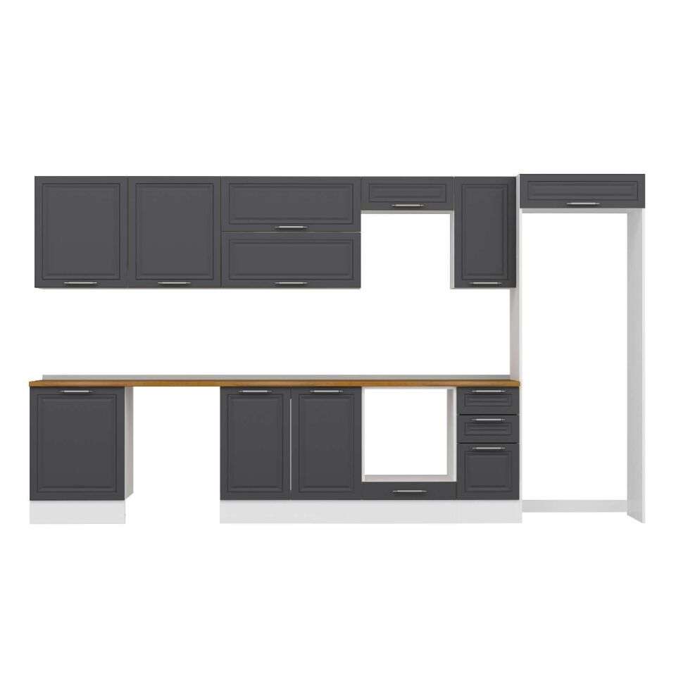 Alvinka 380X222 Cm Klasik Mebran Mutfak Dolabı Mb-E80S60S40-2 Mebran | Antrasit - Suntalam
