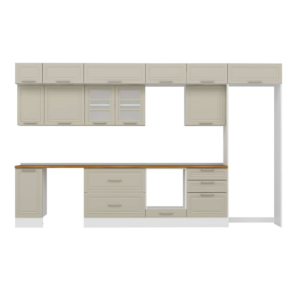 Alvinka 380X240 Cm Klasik Mebran Mutfak Dolabı Mb-E80S40S60-3 Mebran | Kumtaşı - Mdf